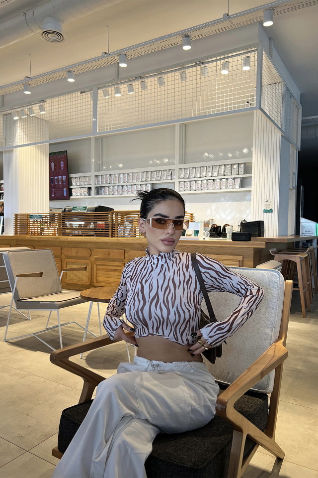 Zebra Desen Crop Top ATE4004 - 
