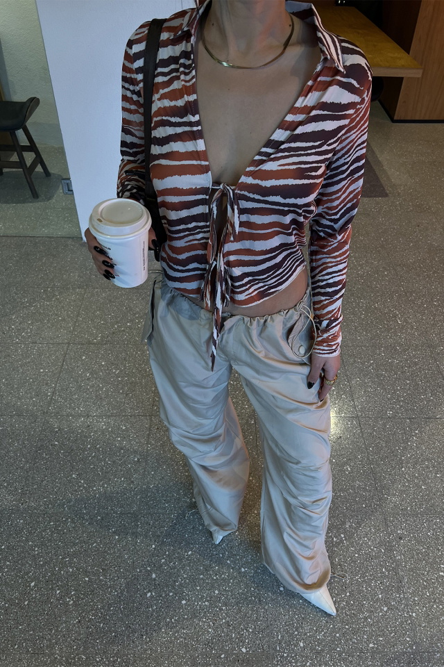 Zebra Gömlek Yaka Önden Bağlamalı Bluz