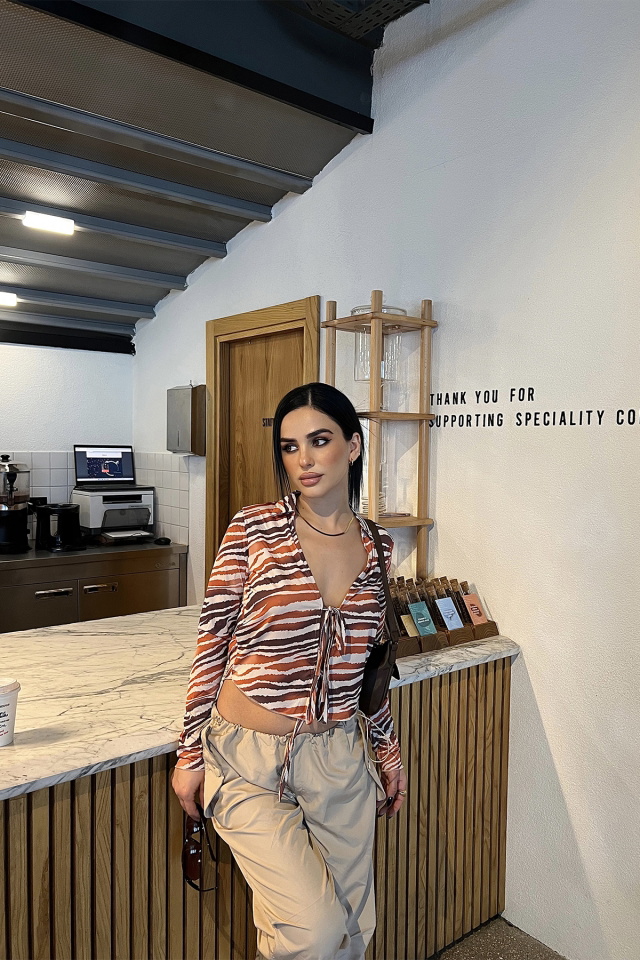 Zebra Gömlek Yaka Önden Bağlamalı Bluz
